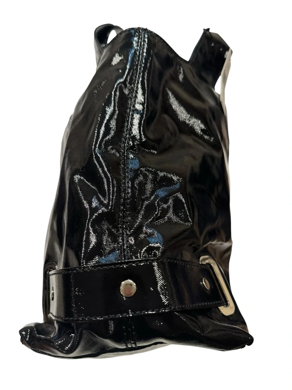 Maxx New York Black Patent Tote Bag‎ Zebra Print Lining M2219 NWT